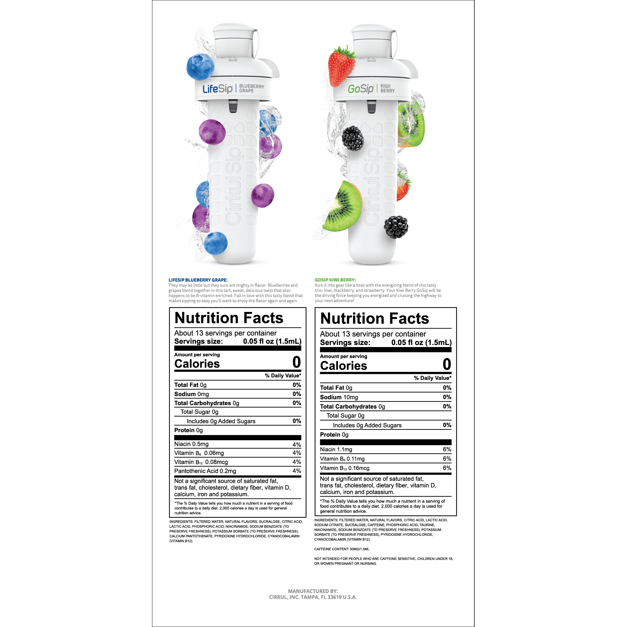 32oz Plastic Starter Kit with Navy Blue Lid, 2 Flavor Cartridges (Blueberry Grape &amp; Kiwi Berry)