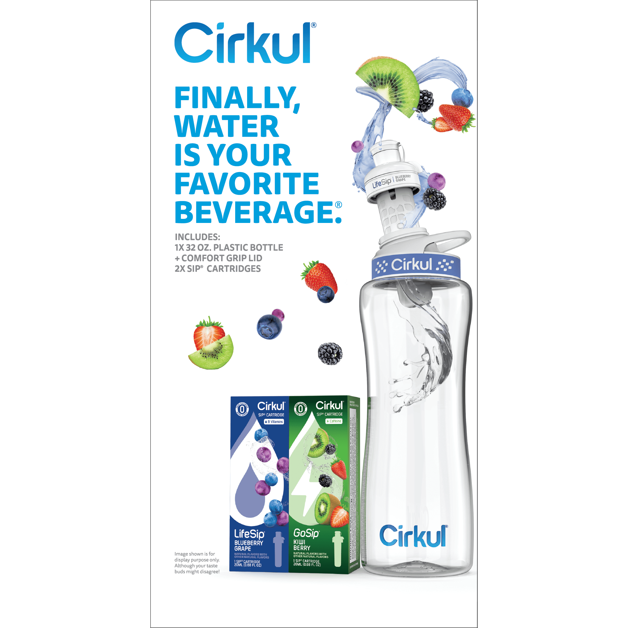 32oz Plastic Starter Kit with Navy Blue Lid, 2 Flavor Cartridges (Blueberry Grape &amp; Kiwi Berry)