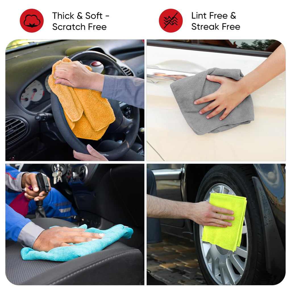 Microfiber Cleaning Cloth 24 Pack, Microfiber Towels For Cars, Soft &amp; Absorbent Cleaning Rags, Premium Lint Free Shop Towels For House, Kitchen, Car, 12inx16in