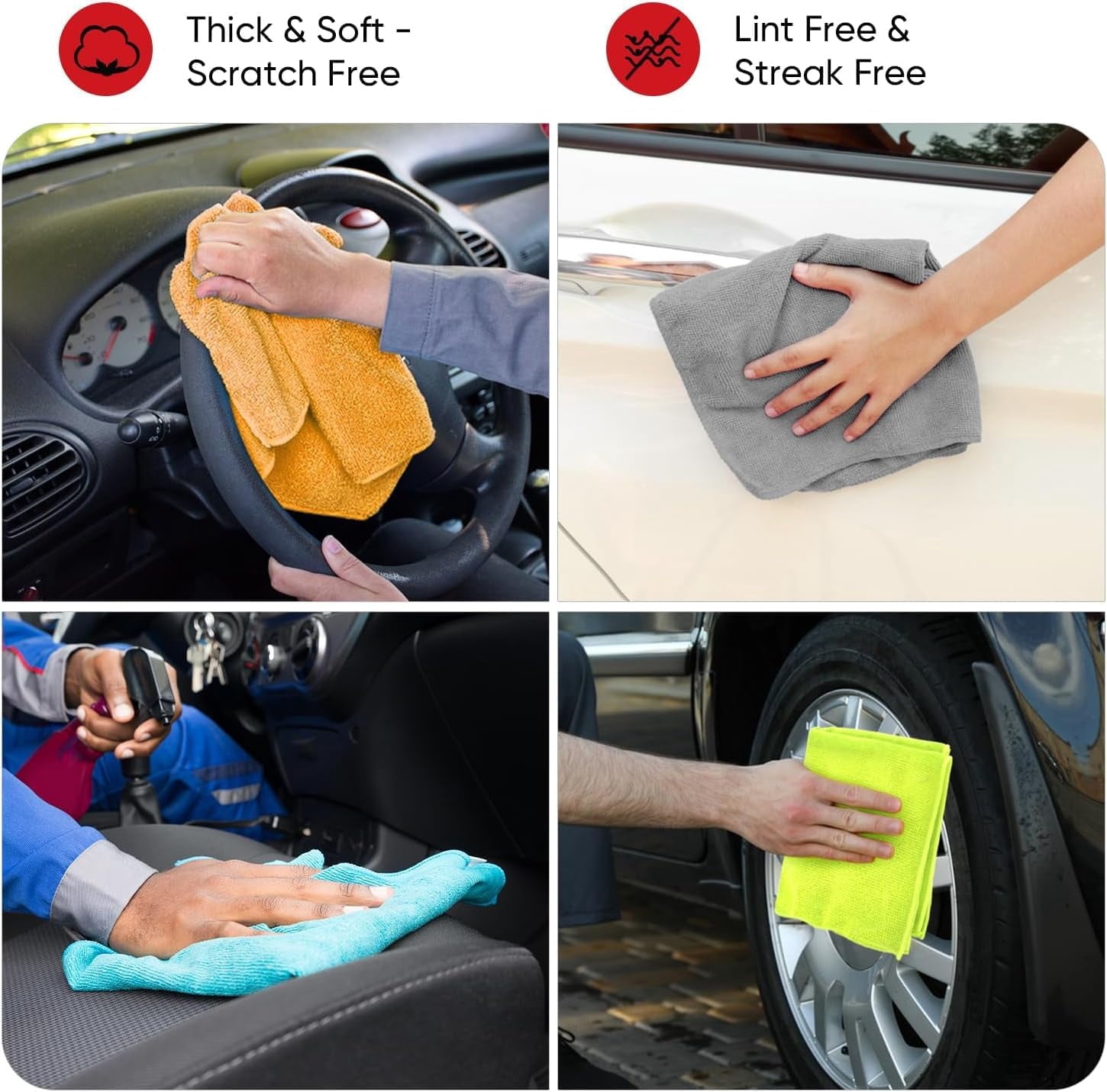 Microfiber Cleaning Cloth 24 Pack, Microfiber Towels For Cars, Soft &amp; Absorbent Cleaning Rags, Premium Lint Free Shop Towels For House, Kitchen, Car, 12inx16in