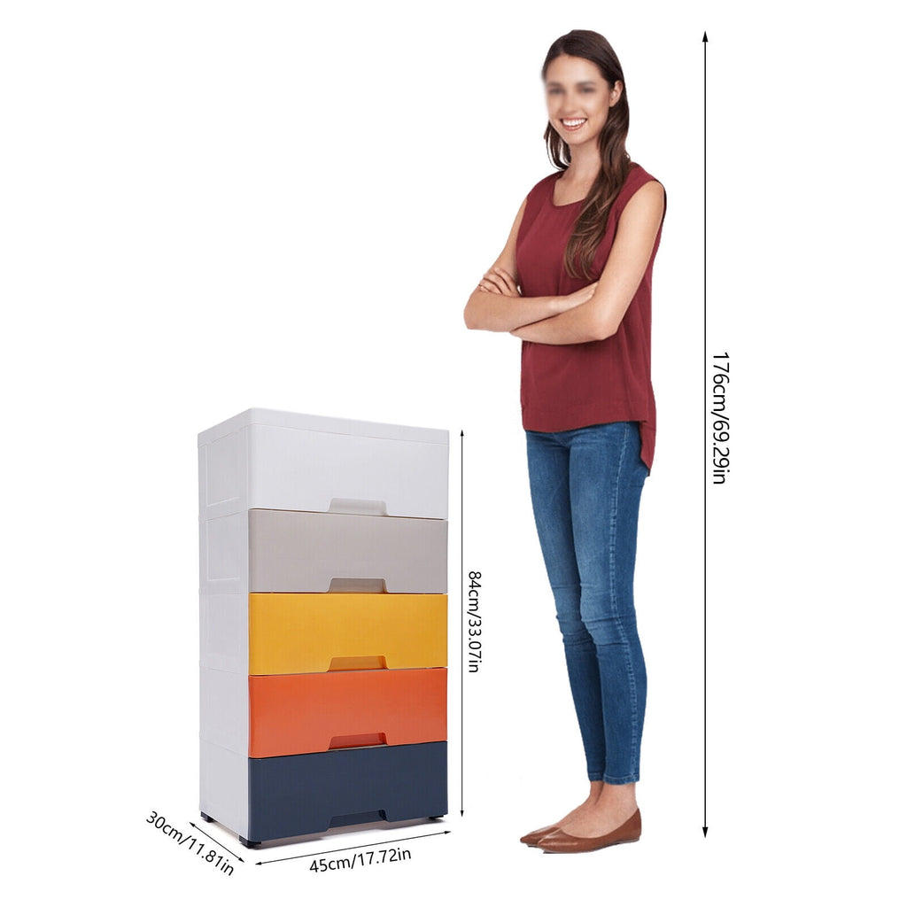 5-Tier Plastic 5 Drawers Dresser Storage Cabinet Bedroom Chest Closet Organizer