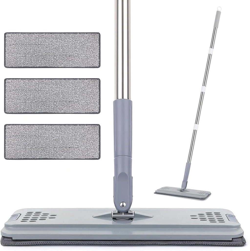 Flat Mop with 3 Pads, Microfiber Mops for Floor Cleaning Adjustable Handle,Wet Dry Use on Laminate Wood Tile Vinyl Wall Mopping Bathroom Kitchen Household Supplies