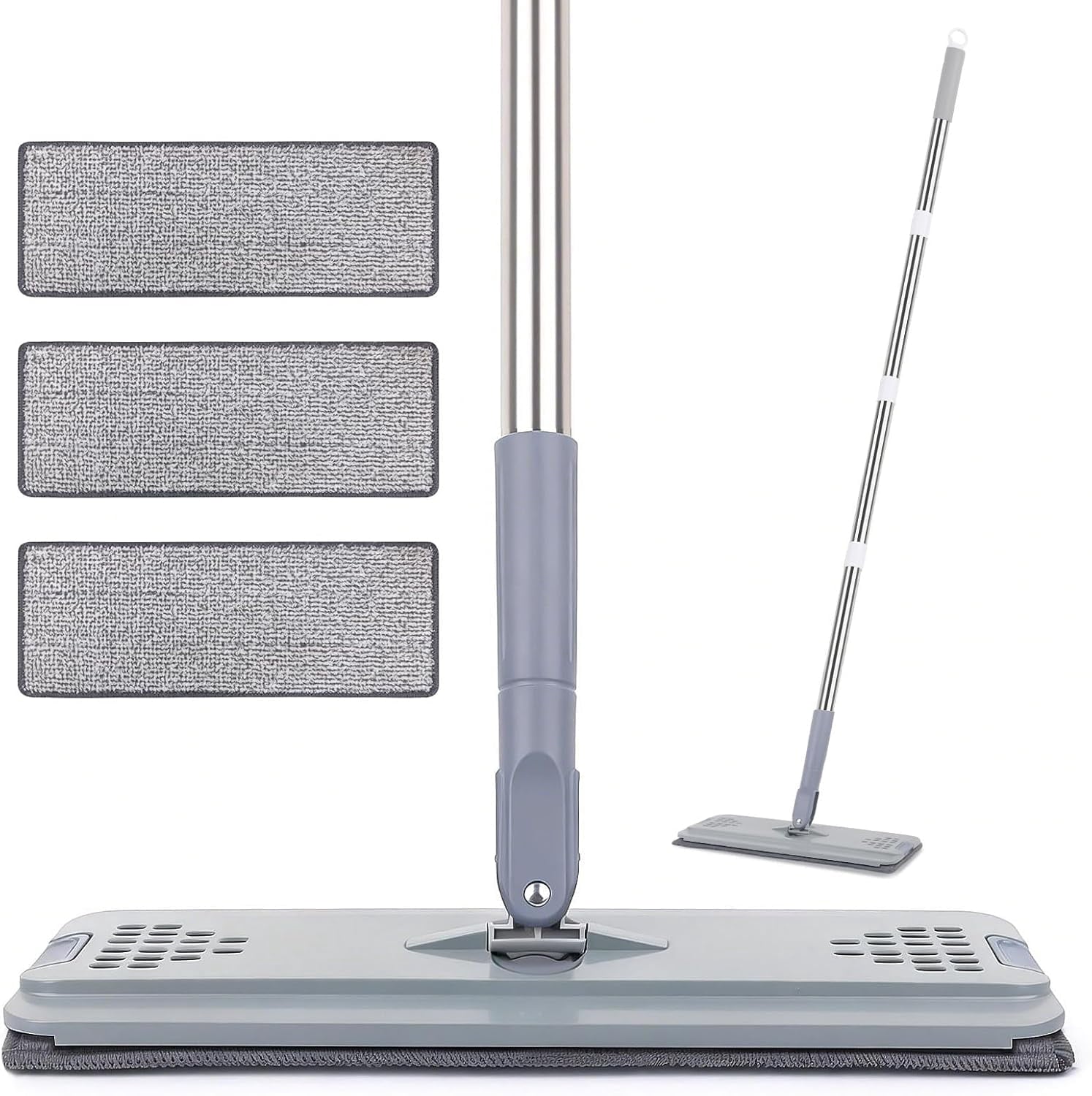 Flat Mop with 3 Pads, Microfiber Mops for Floor Cleaning Adjustable Handle,Wet Dry Use on Laminate Wood Tile Vinyl Wall Mopping Bathroom Kitchen Household Supplies