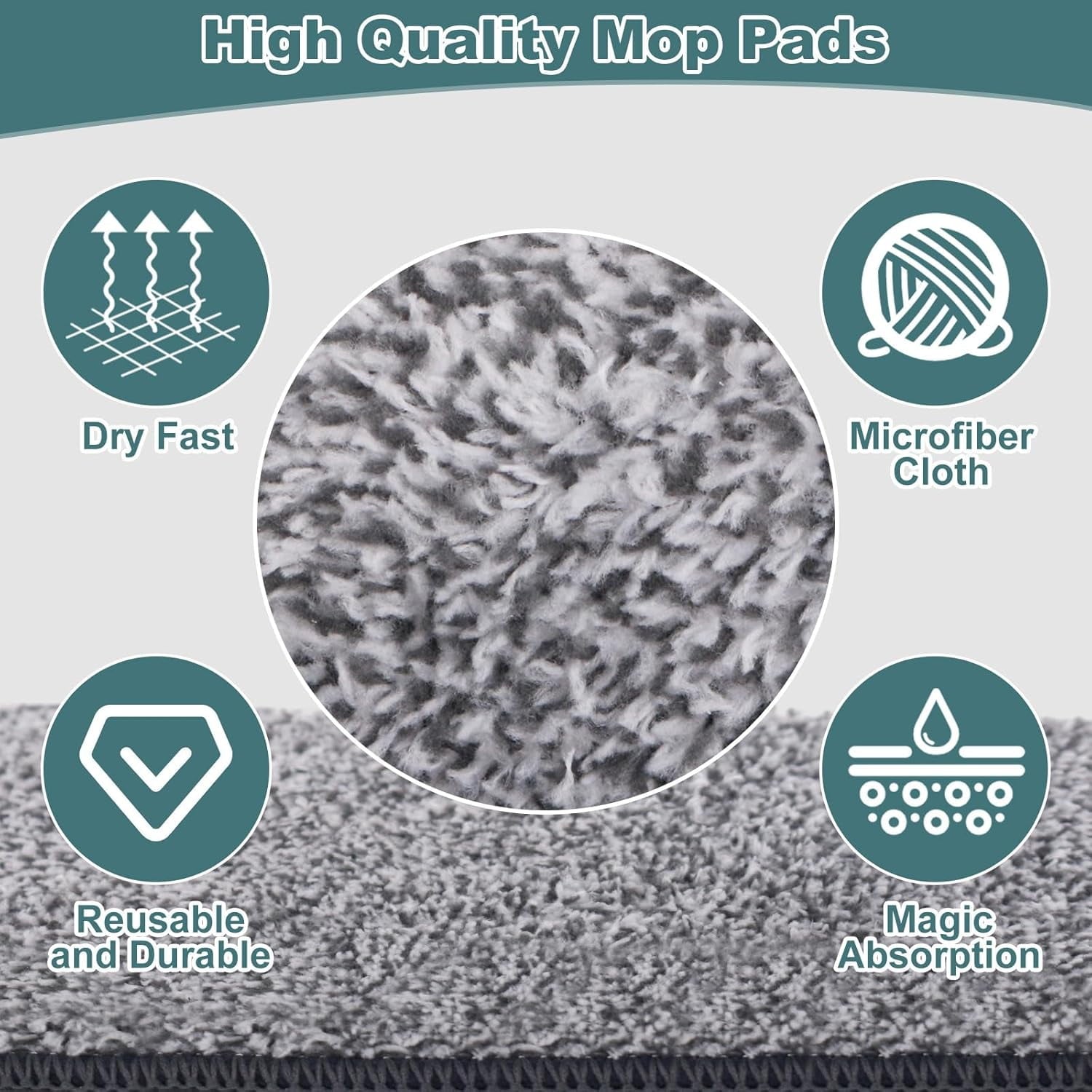 Flat Mop with 3 Pads, Microfiber Mops for Floor Cleaning Adjustable Handle,Wet Dry Use on Laminate Wood Tile Vinyl Wall Mopping Bathroom Kitchen Household Supplies