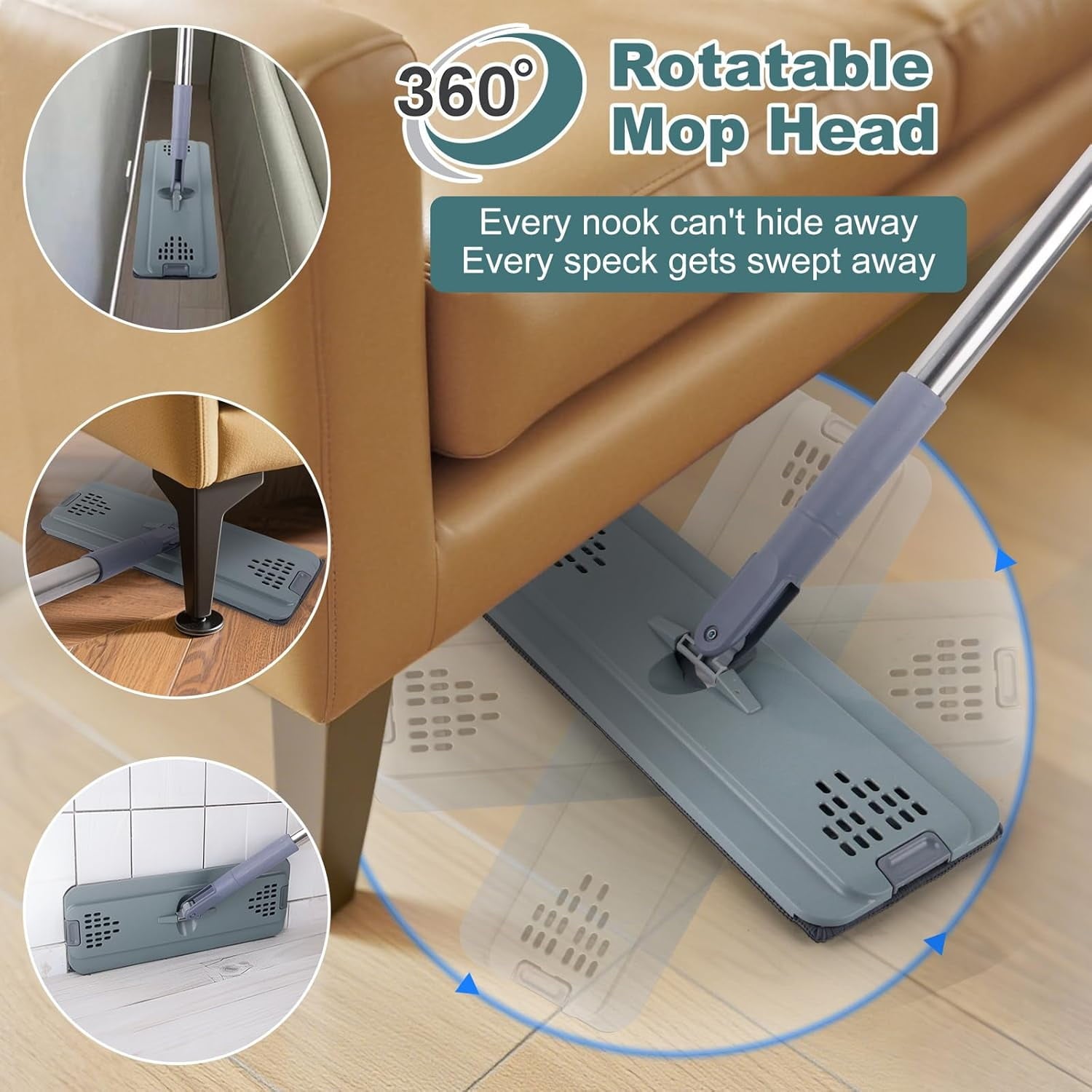 Flat Mop with 3 Pads, Microfiber Mops for Floor Cleaning Adjustable Handle,Wet Dry Use on Laminate Wood Tile Vinyl Wall Mopping Bathroom Kitchen Household Supplies