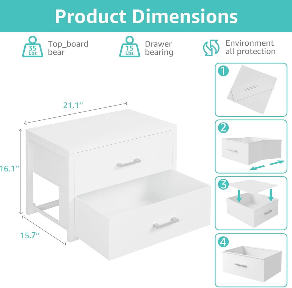 Stackable Storage Drawers Closet Organizers and Storage Bins Fabric White 2 Drawer Dresser for Bedroom Office Modern