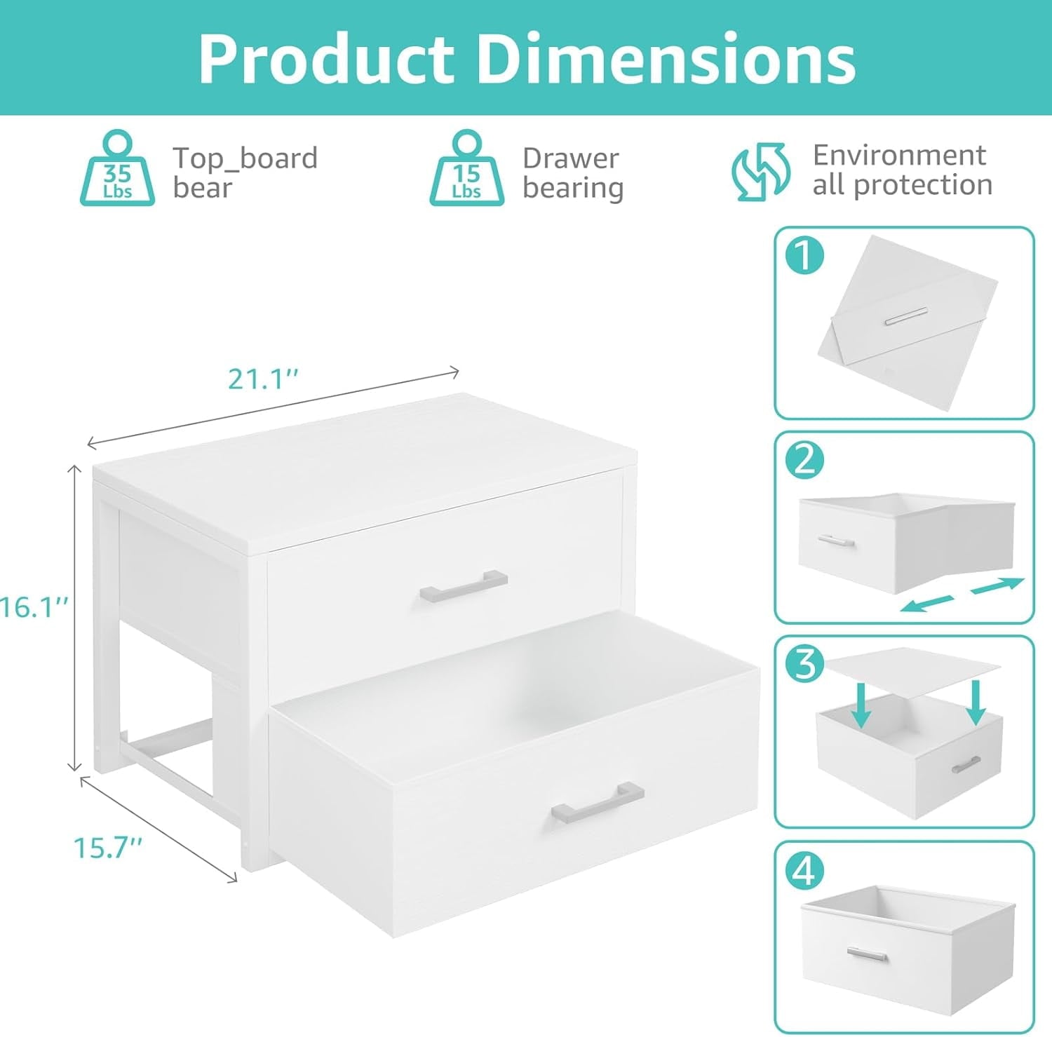 Stackable Storage Drawers Closet Organizers and Storage Bins Fabric White 2 Drawer Dresser for Bedroom Office Modern