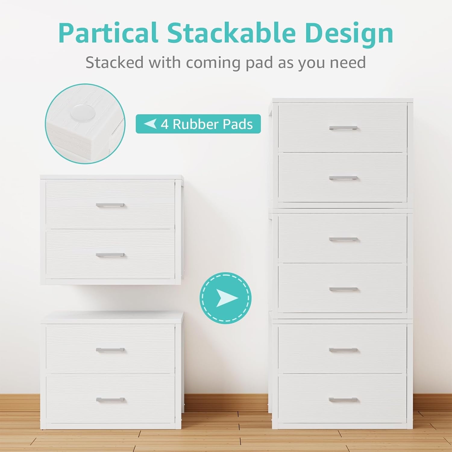 Stackable Storage Drawers Closet Organizers and Storage Bins Fabric White 2 Drawer Dresser for Bedroom Office Modern