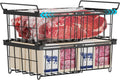 Freezer Organizer Bins - Fit 10 to 20 Cu Ft Chest Freezer, 2 Pack Large Expandable Stackable Deep Freezer Organizer Bins Sort and Easily Get Food without Digging in the Freezer, Black