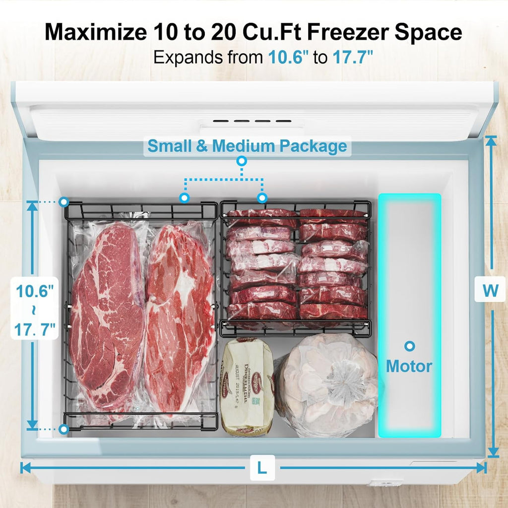 Freezer Organizer Bins - Fit 10 to 20 Cu Ft Chest Freezer, 2 Pack Large Expandable Stackable Deep Freezer Organizer Bins Sort and Easily Get Food without Digging in the Freezer, Black