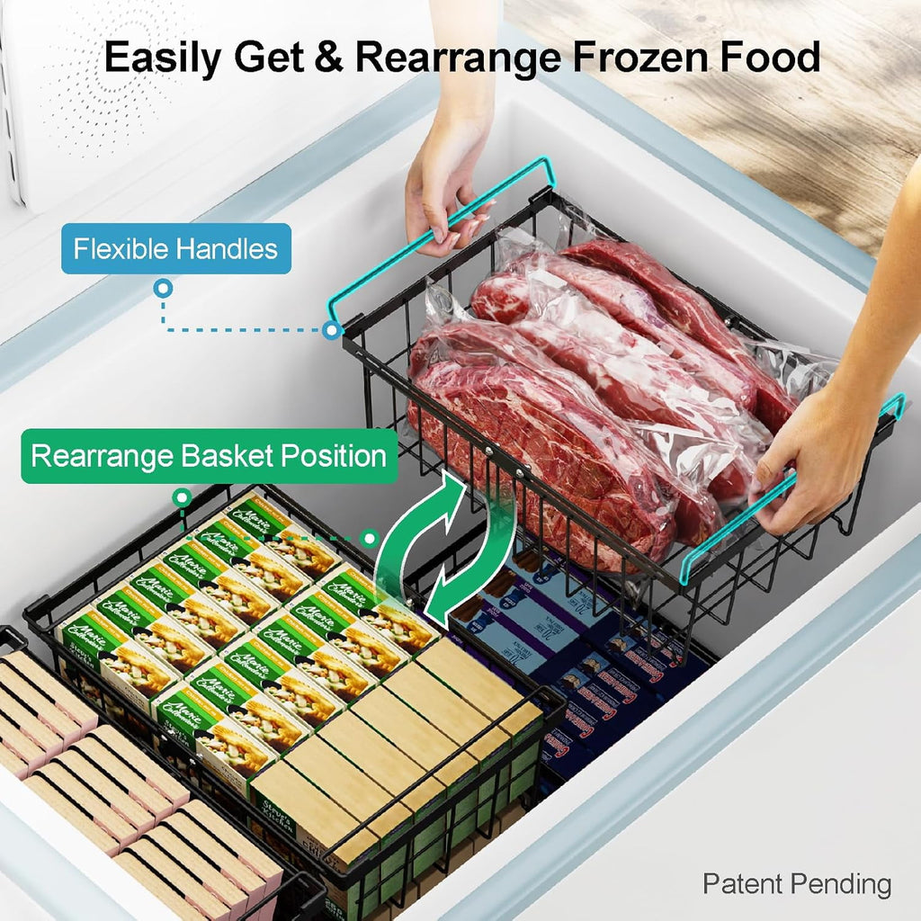 Freezer Organizer Bins - Fit 10 to 20 Cu Ft Chest Freezer, 2 Pack Large Expandable Stackable Deep Freezer Organizer Bins Sort and Easily Get Food without Digging in the Freezer, Black