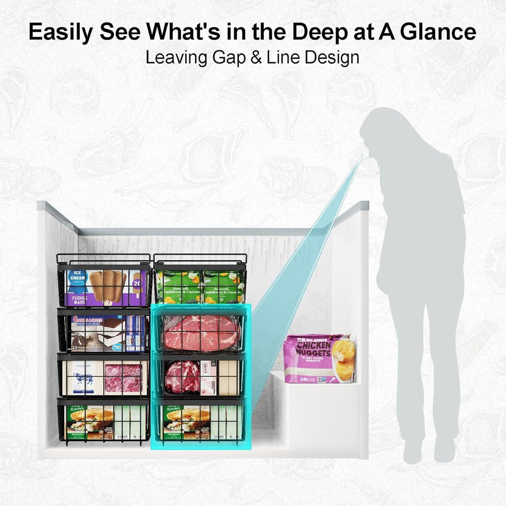 Freezer Organizer Bins - Fit 10 to 20 Cu Ft Chest Freezer, 2 Pack Large Expandable Stackable Deep Freezer Organizer Bins Sort and Easily Get Food without Digging in the Freezer, Black