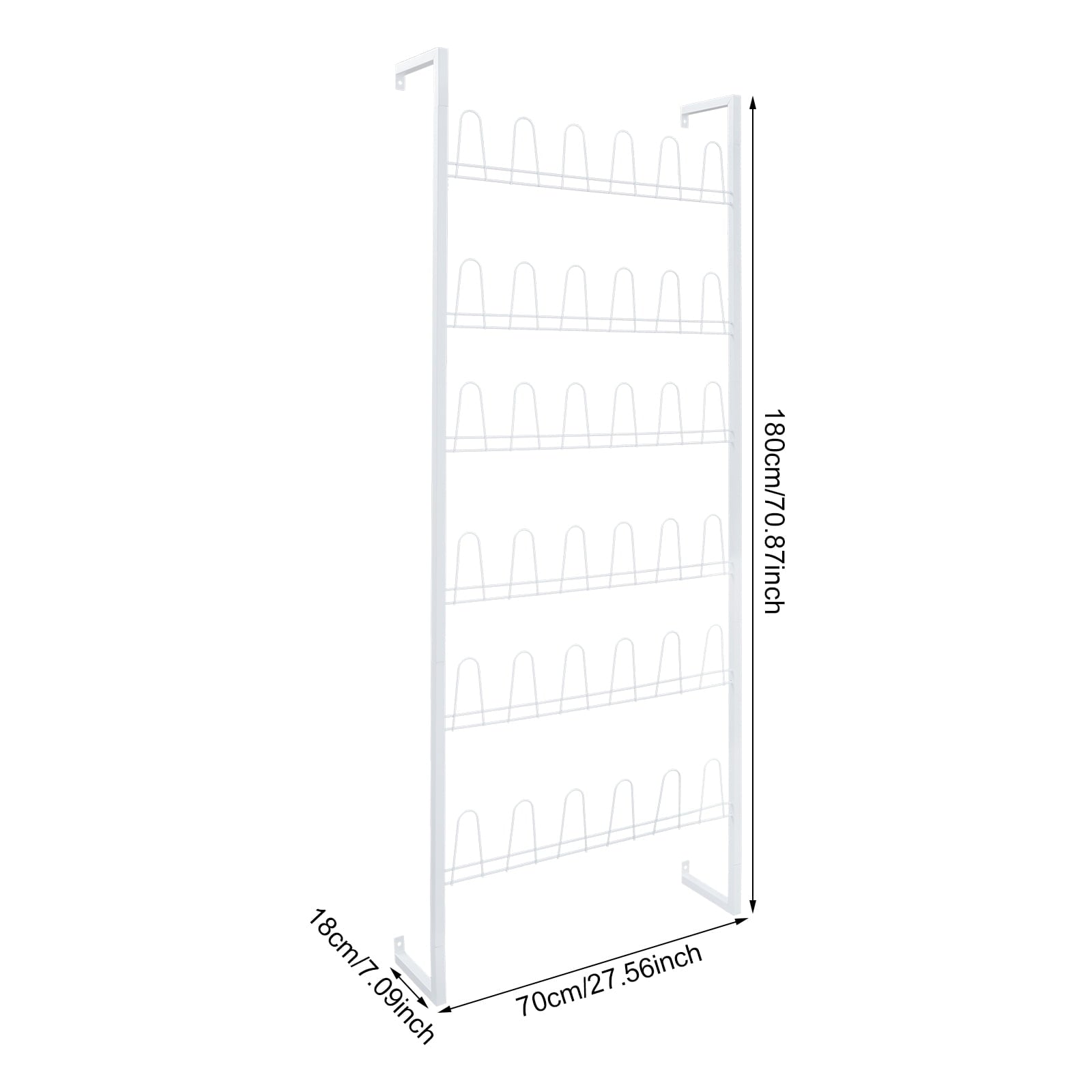 6 Tiers Metal Shoe Organizer, Wall Mounted Shoe Rack, Metal Hanging Shoe Rack White