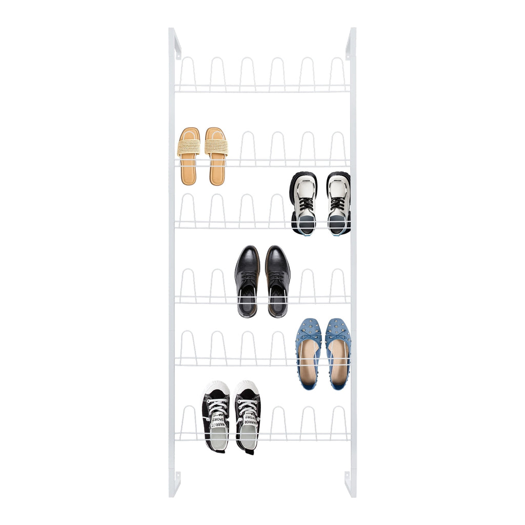 6 Tiers Metal Shoe Organizer, Wall Mounted Shoe Rack, Metal Hanging Shoe Rack White