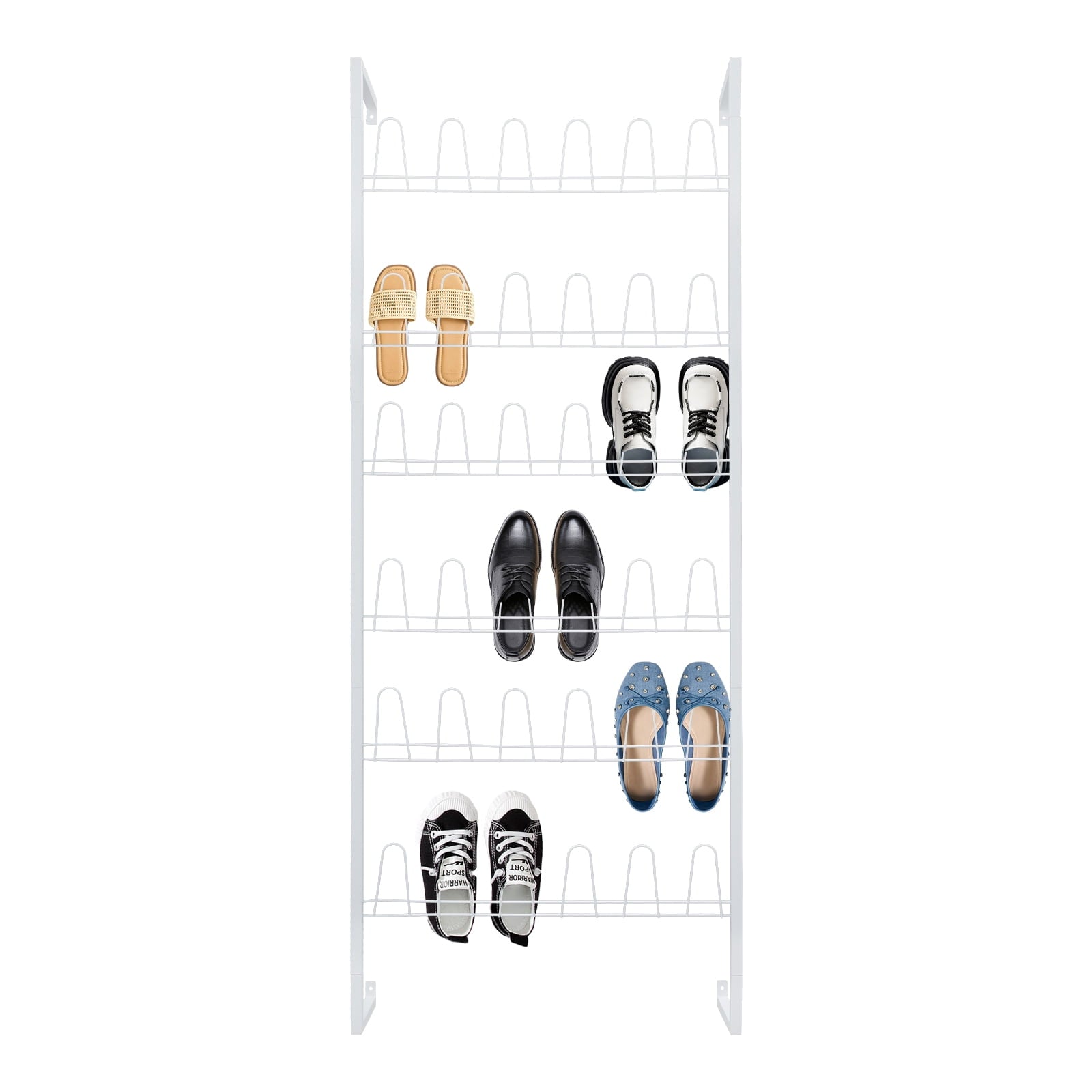 6 Tiers Metal Shoe Organizer, Wall Mounted Shoe Rack, Metal Hanging Shoe Rack White