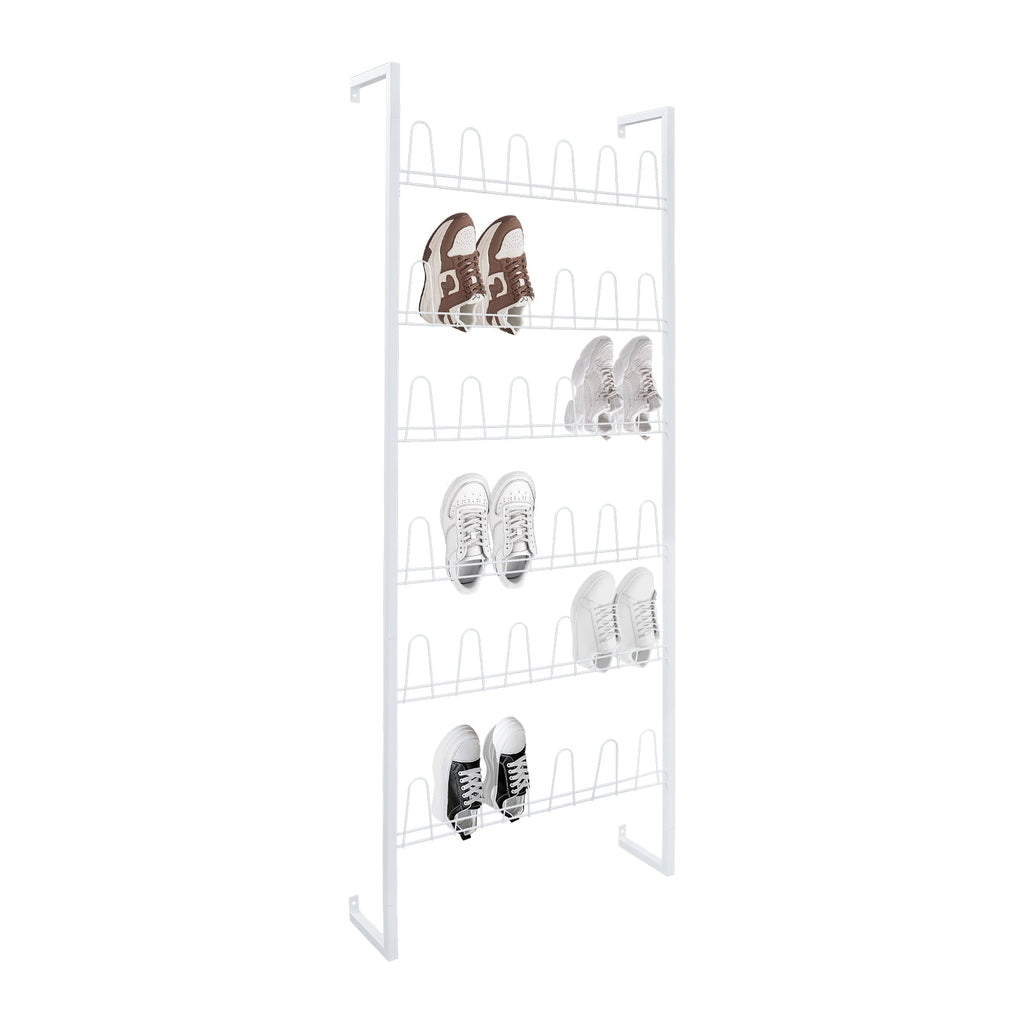 6 Tiers Metal Shoe Organizer, Wall Mounted Shoe Rack, Metal Hanging Shoe Rack White