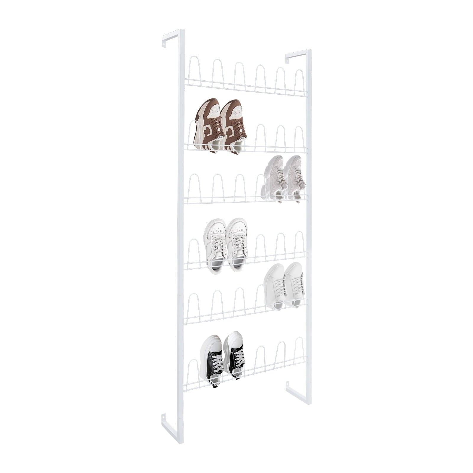6 Tiers Metal Shoe Organizer, Wall Mounted Shoe Rack, Metal Hanging Shoe Rack White