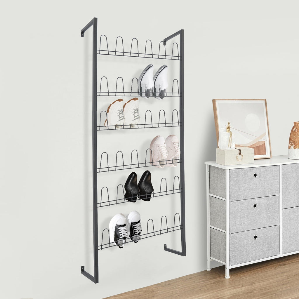 6 Tiers Metal Shoe Organizer, Wall Mounted Shoe Rack, Metal Hanging Shoe Rack White