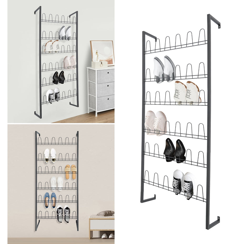 6 Tiers Metal Shoe Organizer, Wall Mounted Shoe Rack, Metal Hanging Shoe Rack White
