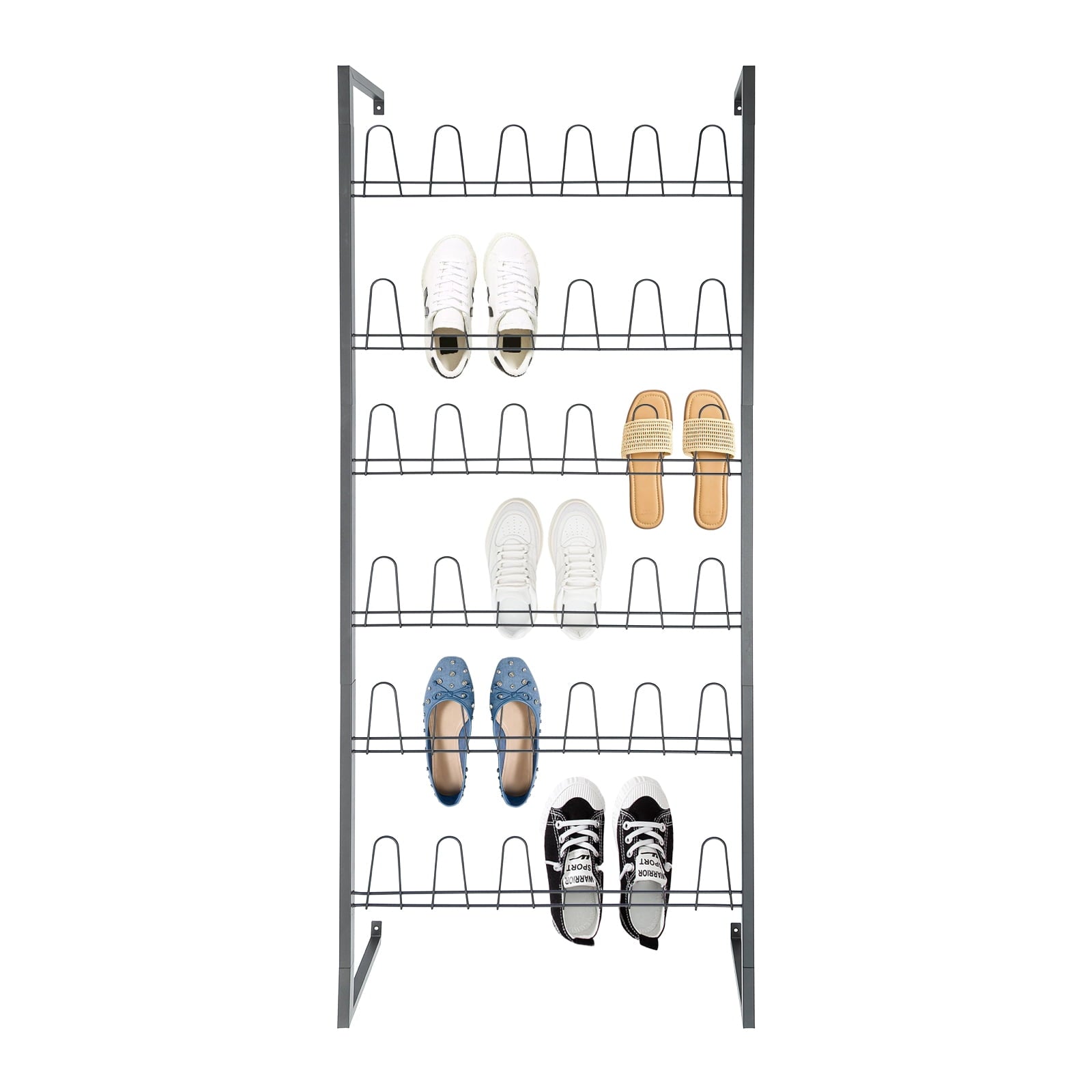 6 Tiers Metal Shoe Organizer, Wall Mounted Shoe Rack, Metal Hanging Shoe Rack White
