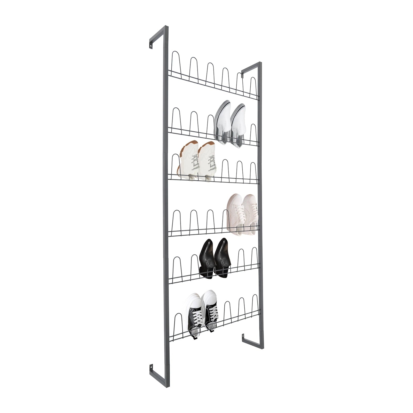 6 Tiers Metal Shoe Organizer, Wall Mounted Shoe Rack, Metal Hanging Shoe Rack White