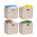 Storage Bins, Storage Cubes,13×13 Fabric Drawers Organizer Basket Boxes Containers (13×13×13/4pcs, Cream/gold geometry Pattern)