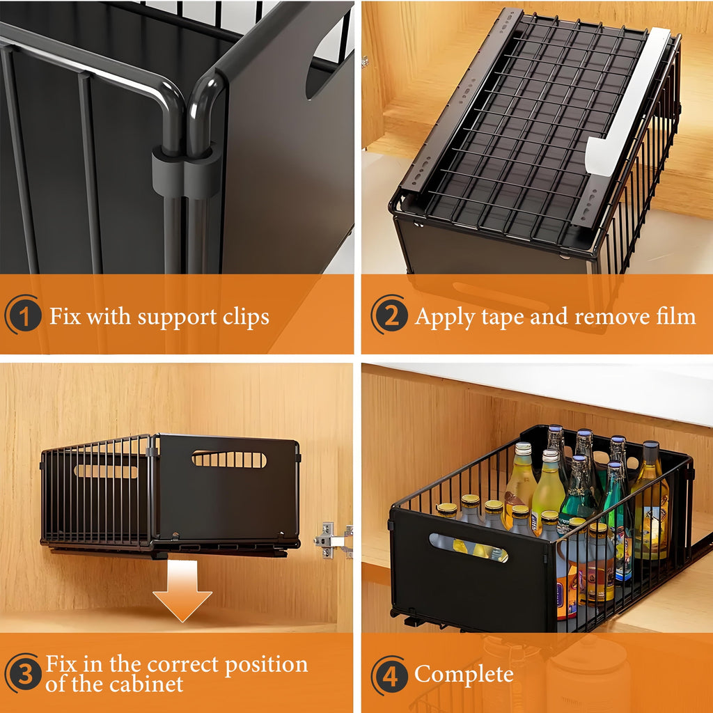 2 Pack Tall Height Pull Out Cabinet Organizer, Metal Slide Out Drawers, Under Sink Organizer, No Drill Spice Rack Cabinet for Kitchen, Bathroom