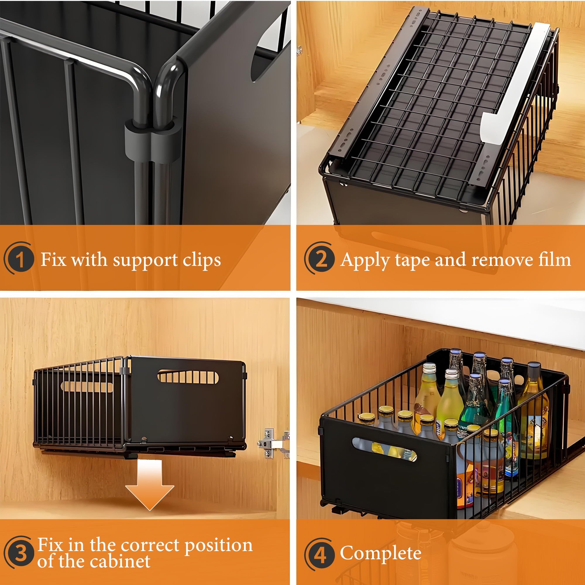 2 Pack Tall Height Pull Out Cabinet Organizer, Metal Slide Out Drawers, Under Sink Organizer, No Drill Spice Rack Cabinet for Kitchen, Bathroom
