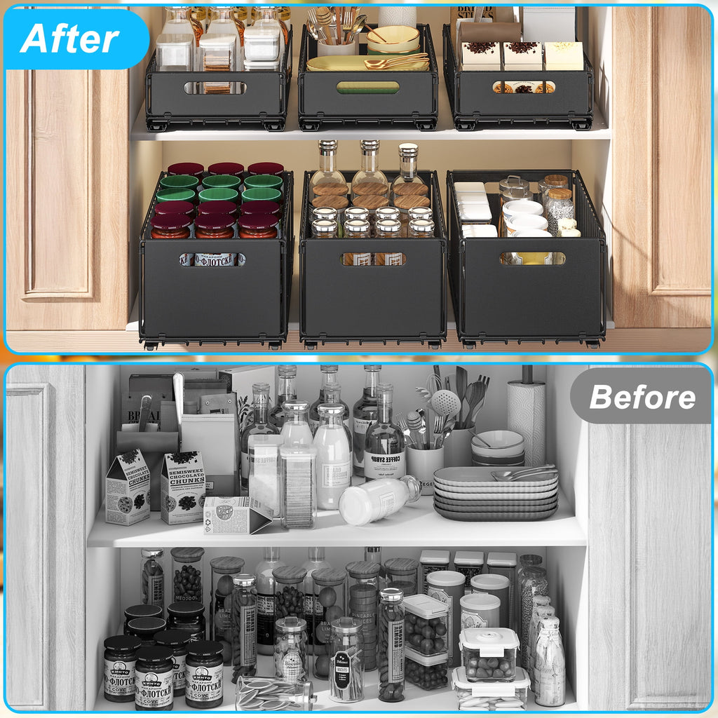 2 Pack Tall Height Pull Out Cabinet Organizer, Metal Slide Out Drawers, Under Sink Organizer, No Drill Spice Rack Cabinet for Kitchen, Bathroom