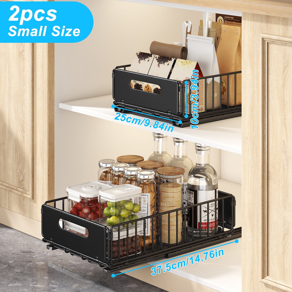 2 Pack Tall Height Pull Out Cabinet Organizer, Metal Slide Out Drawers, Under Sink Organizer, No Drill Spice Rack Cabinet for Kitchen, Bathroom