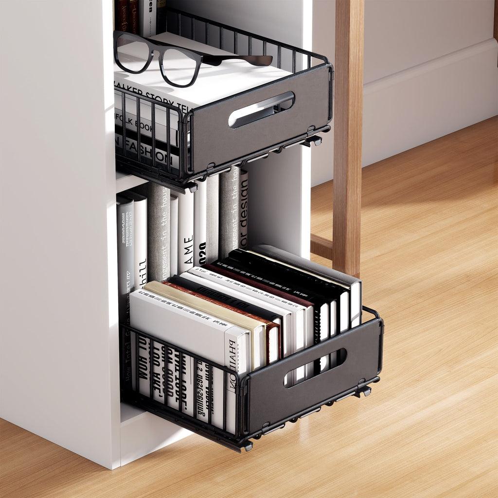 2 Pack Tall Height Pull Out Cabinet Organizer, Metal Slide Out Drawers, Under Sink Organizer, No Drill Spice Rack Cabinet for Kitchen, Bathroom