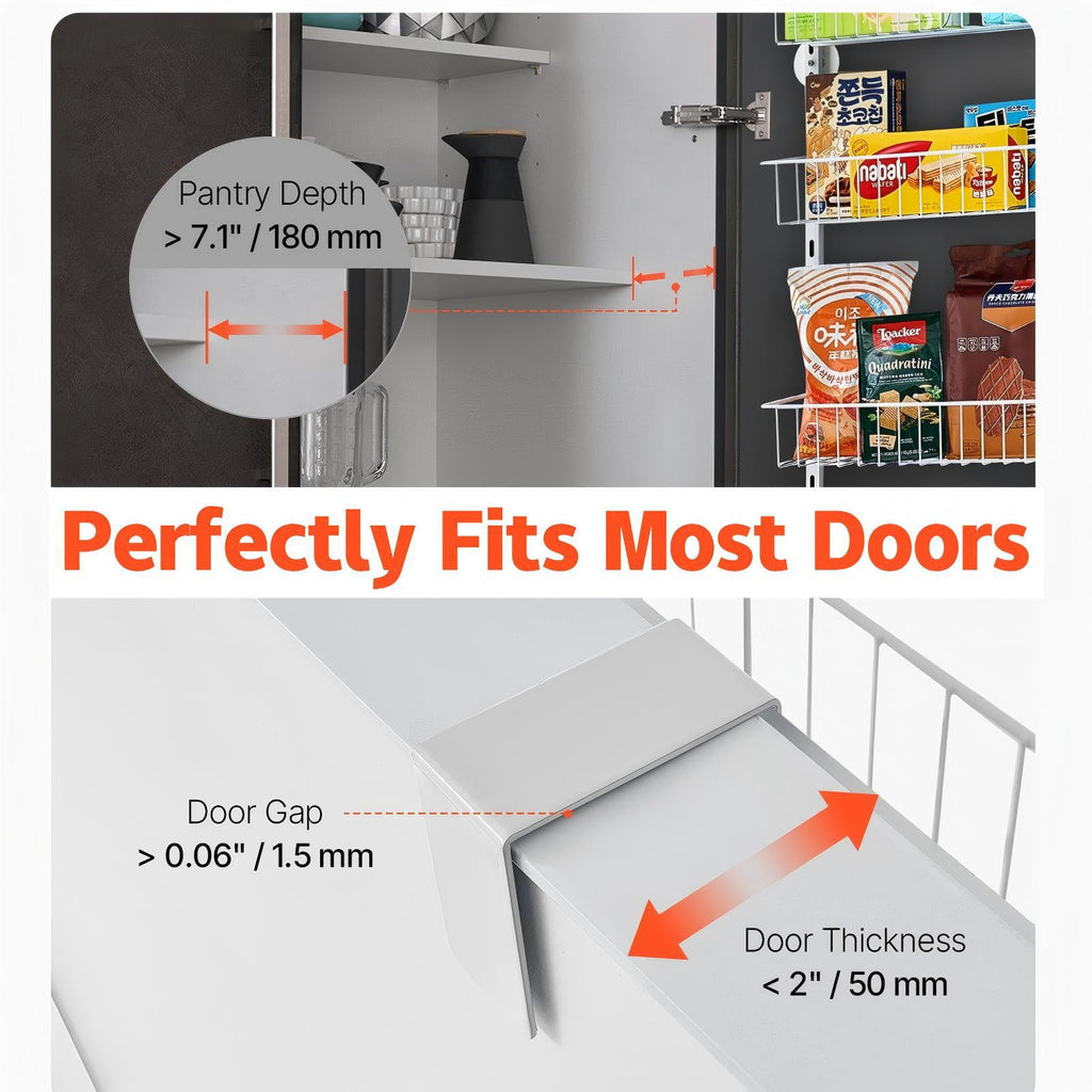 Over The Door Pantry Organizer, 9-Tier Pantry Organization and Storage, Metal Hanging Spice Rack for Kitchen, Laundry, Bathroom, Back of Door Seasoning Rack 9 Baskets, White