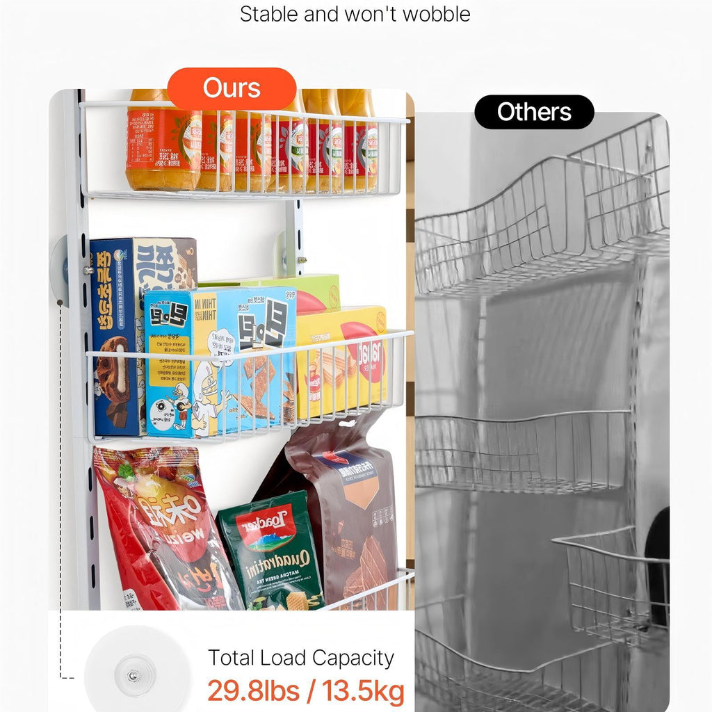 Over The Door Pantry Organizer, 9-Tier Pantry Organization and Storage, Metal Hanging Spice Rack for Kitchen, Laundry, Bathroom, Back of Door Seasoning Rack 9 Baskets, White