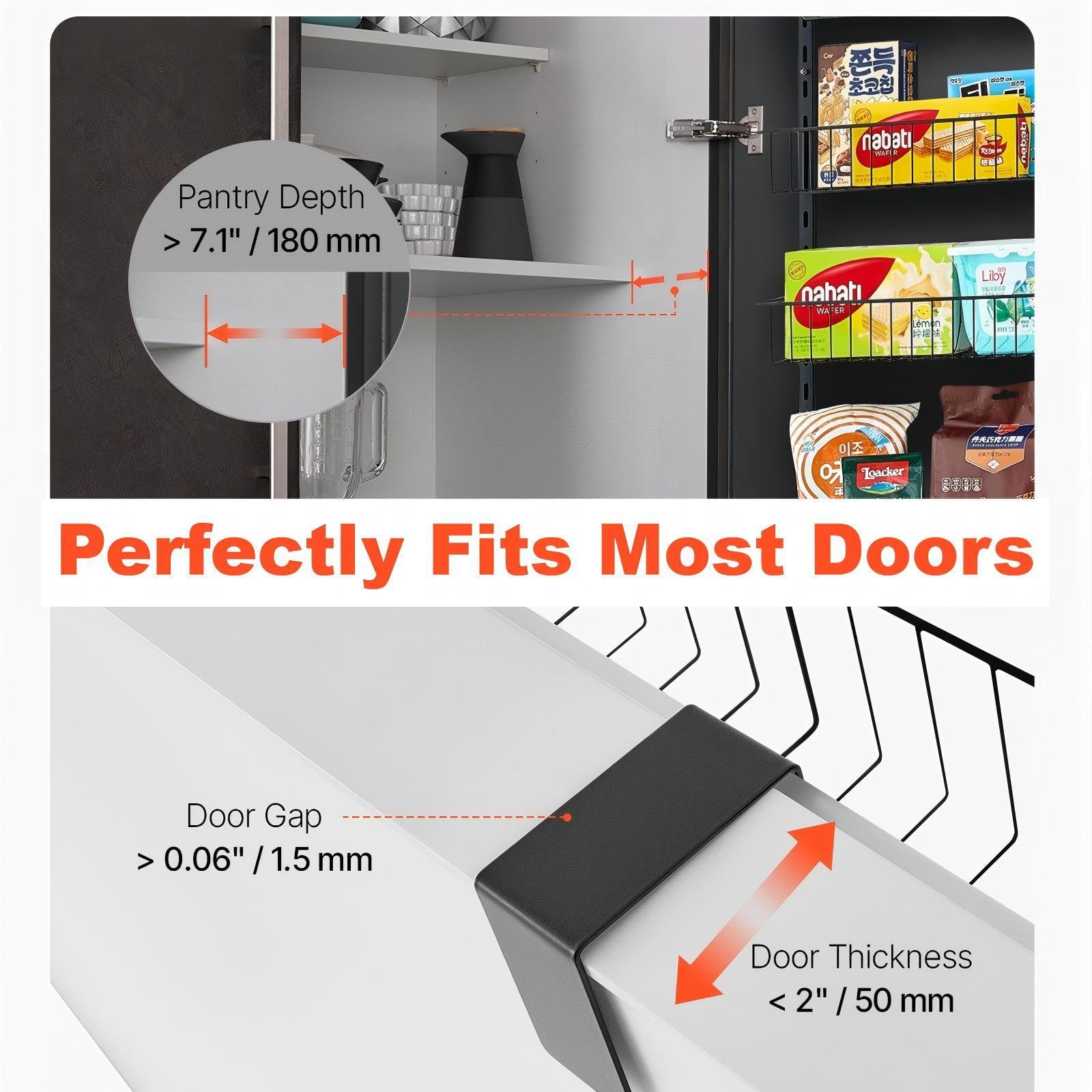 Over The Door Pantry Organizer, 9-Tier Pantry Organization and Storage, Metal Hanging Spice Rack for Kitchen, Laundry, Bathroom, Back of Door Seasoning Rack 9 Baskets, White