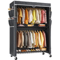 445LBS Rolling Clothes Rack with Cover, 81"H Adjustable Wire Portable Closets, Freestanding Wardrobe Closets with Wheels, Black