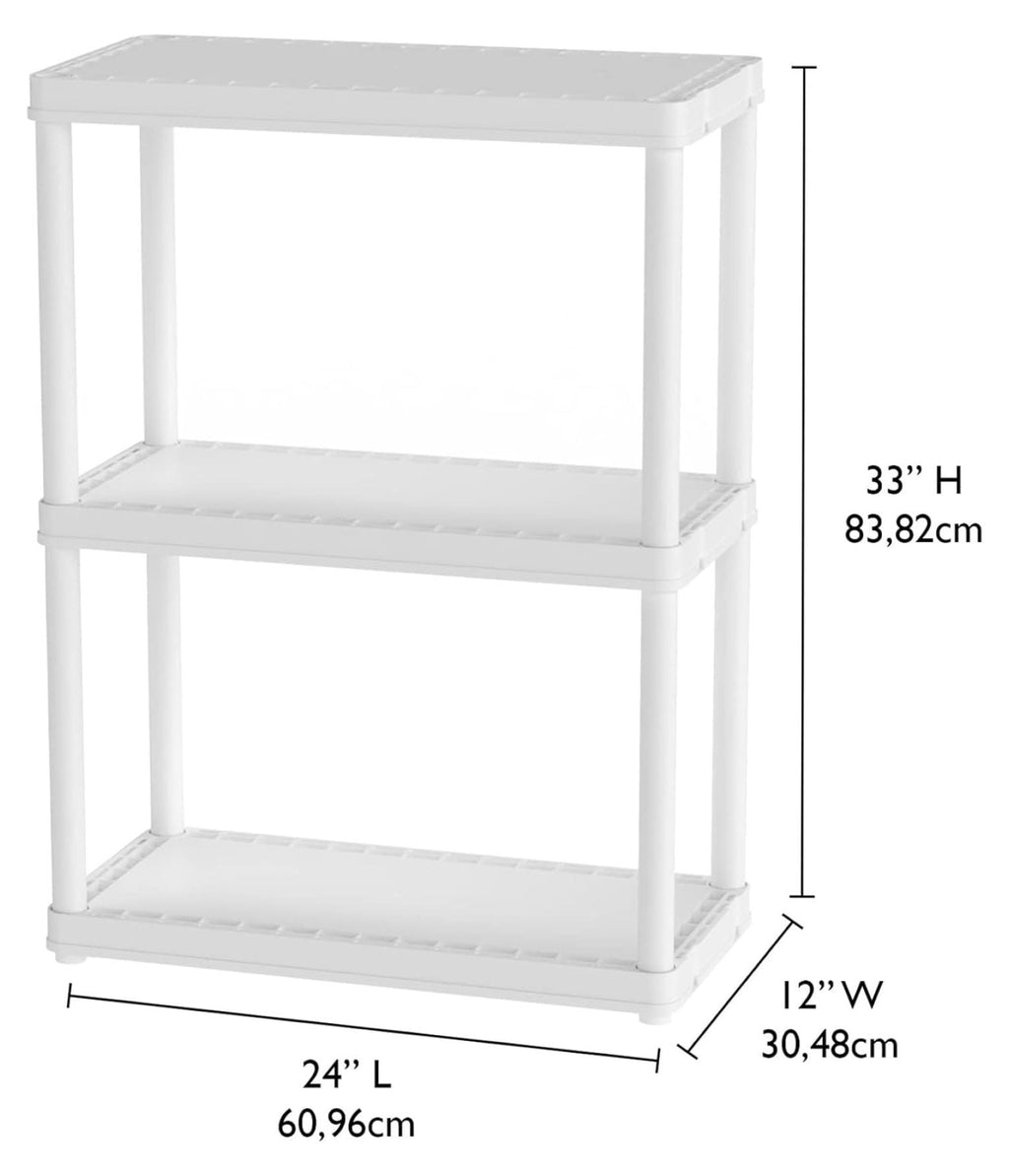 3 Shelf Knect-A-Shelf Ventilated Light Duty Storage Unit Organizer System for Home, Garage, Basement, and Laundry, White