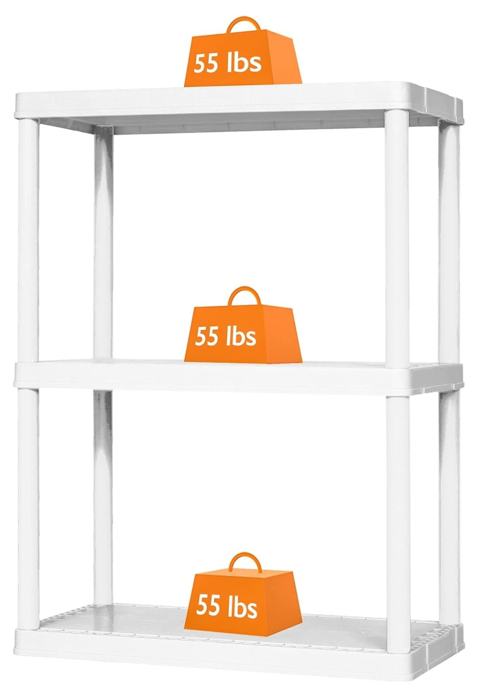 3 Shelf Knect-A-Shelf Ventilated Light Duty Storage Unit Organizer System for Home, Garage, Basement, and Laundry, White