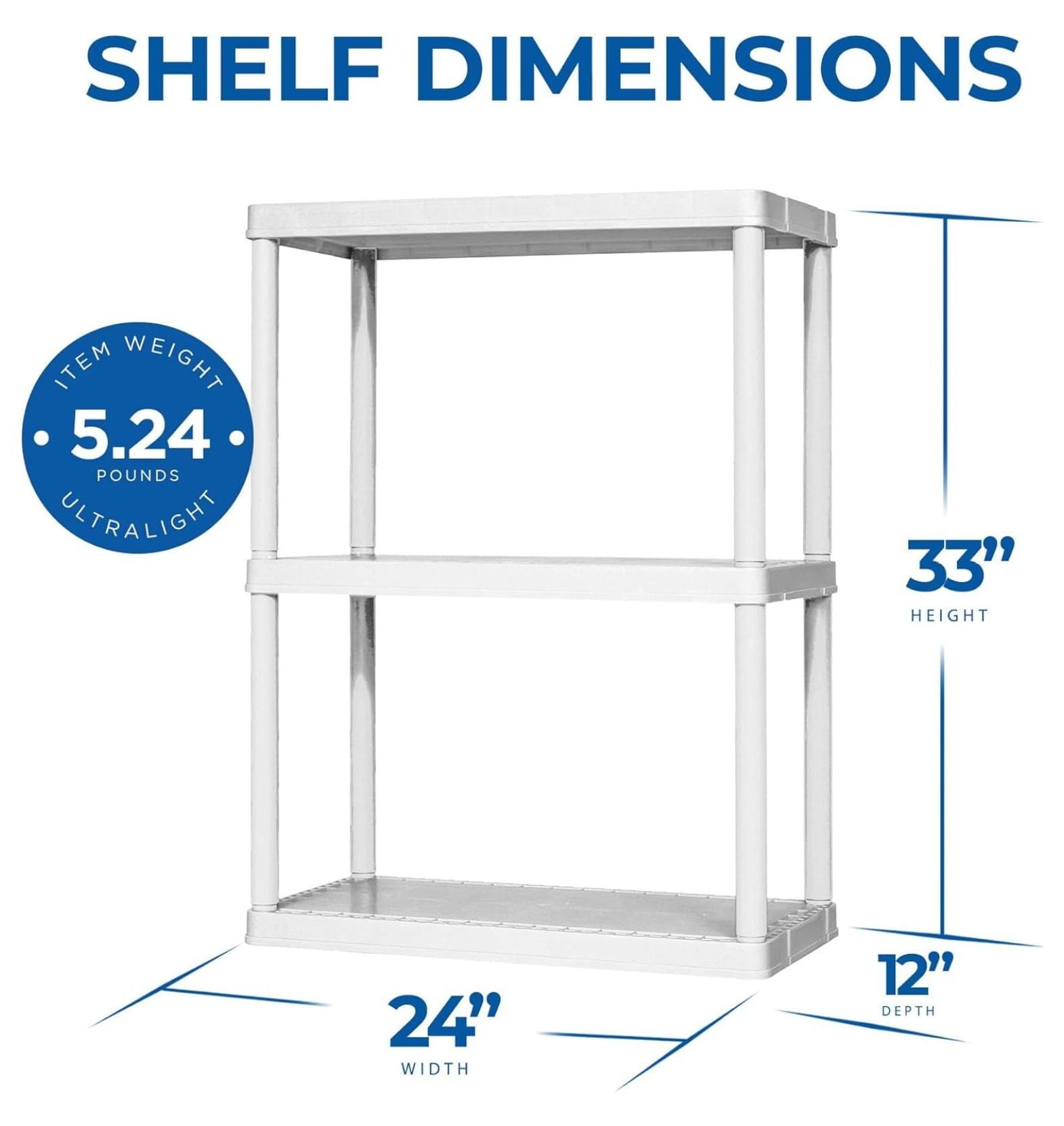 3 Shelf Knect-A-Shelf Ventilated Light Duty Storage Unit Organizer System for Home, Garage, Basement, and Laundry, White