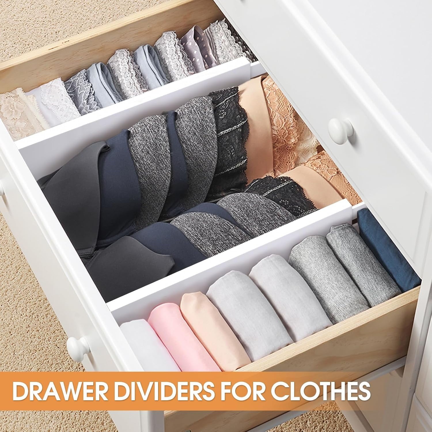 Bamboo Drawer Dividers,12-17" Adjustable Kitchen Drawer Organizer for Clothes,4 Pack Expandable Drawer Organization Separators for Bedroom,Bathroom,Dresser and Office,Natural