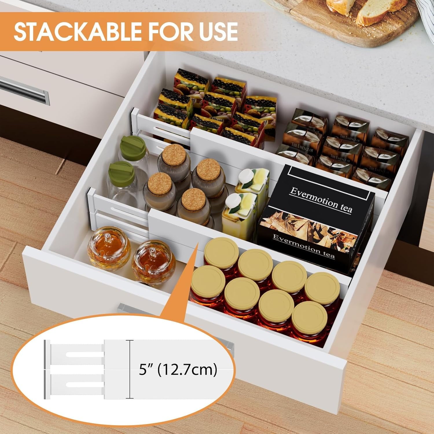 Bamboo Drawer Dividers,12-17" Adjustable Kitchen Drawer Organizer for Clothes,4 Pack Expandable Drawer Organization Separators for Bedroom,Bathroom,Dresser and Office,Natural