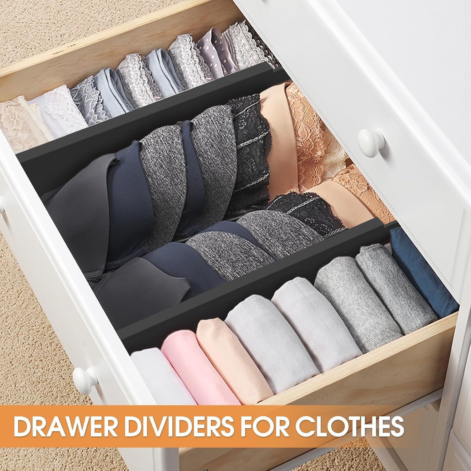 Bamboo Drawer Dividers,12-17" Adjustable Kitchen Drawer Organizer for Clothes,4 Pack Expandable Drawer Organization Separators for Bedroom,Bathroom,Dresser and Office,Natural