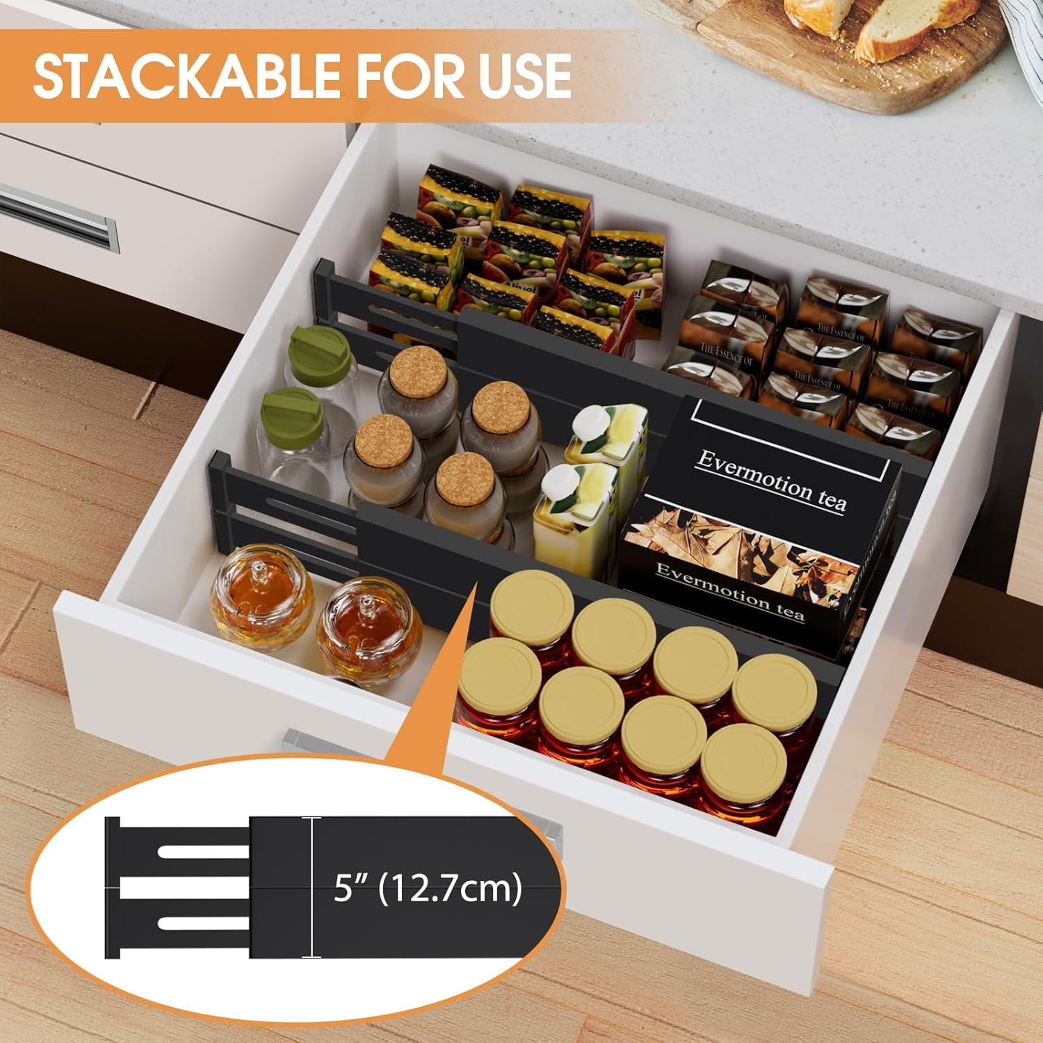 Bamboo Drawer Dividers,12-17" Adjustable Kitchen Drawer Organizer for Clothes,4 Pack Expandable Drawer Organization Separators for Bedroom,Bathroom,Dresser and Office,Natural