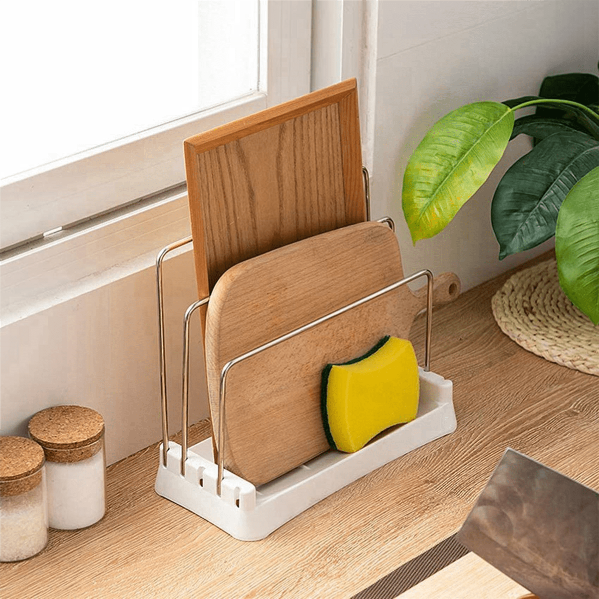 2X Cutting Boards Holder, Organizer Pantry Rack Bakeware Holder Chopping Board Kitchen Countertop Storage White