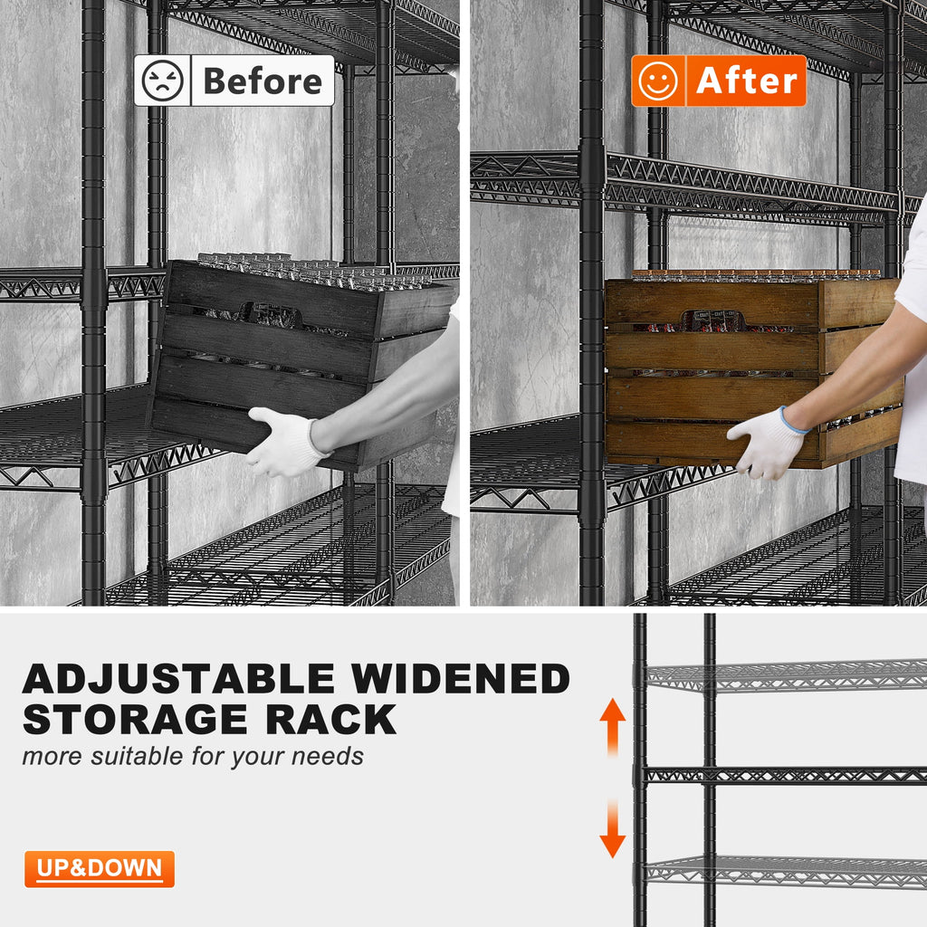 55.2"W x 85.8"H Wire Shelving Rack 3000Lbs Metal Storage Shelves with Wheels 5 Tier Heavy Duty Storage Rack for Garage Rolling Shelving Unit Adjustable Steel Shelves for Kitchen Pantry, Black