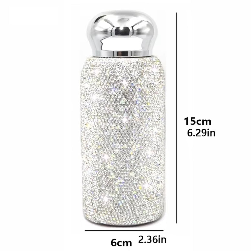 Red Insulated Water Bottle, Stainless Steel, Full Rhinestone Embellishment, Small Size, Portable, Holiday Present, 1 Pc