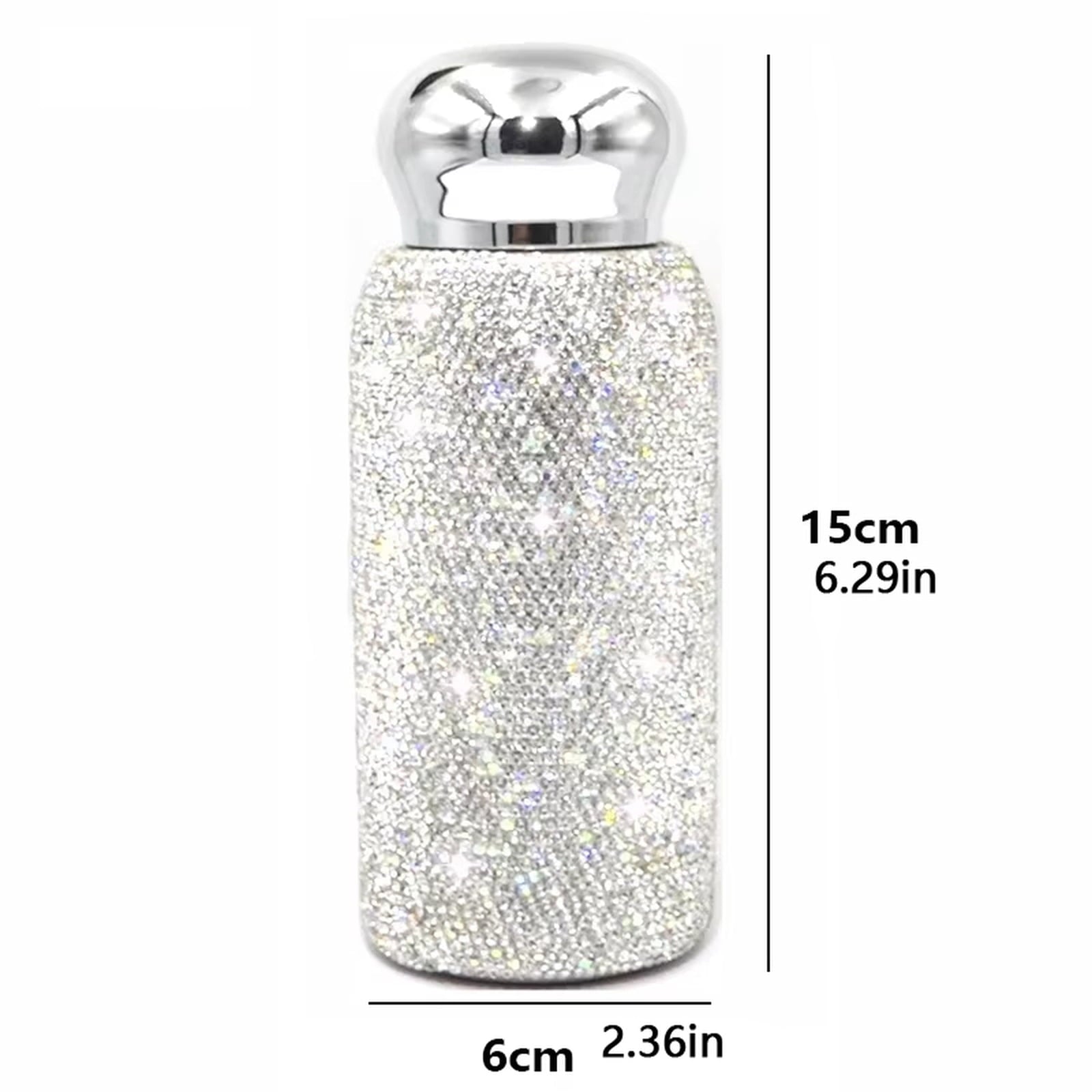 Red Insulated Water Bottle, Stainless Steel, Full Rhinestone Embellishment, Small Size, Portable, Holiday Present, 1 Pc