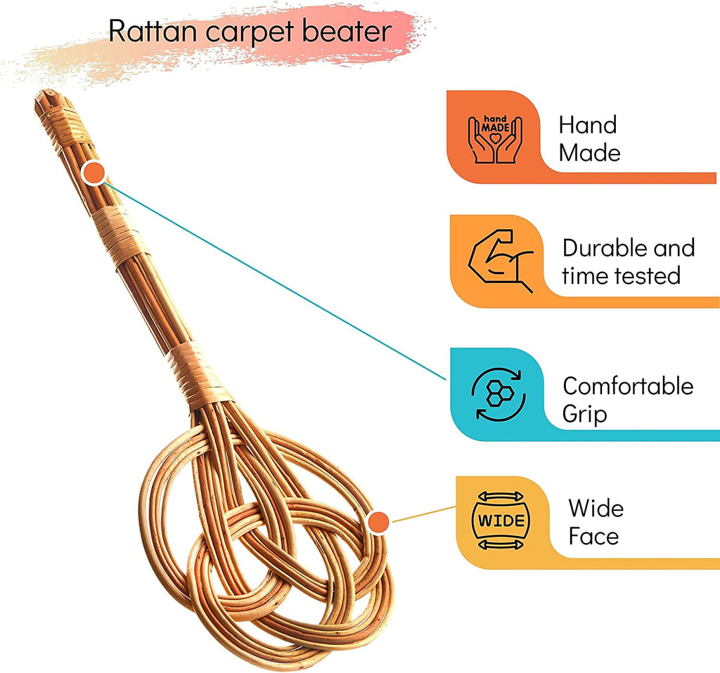 Carpet and Rug Beater, Rattan Carpet Beater, Manual Rug Beater Rattan Paddle, Durable Handmade Dust Beater, Must Have for Pet Owners