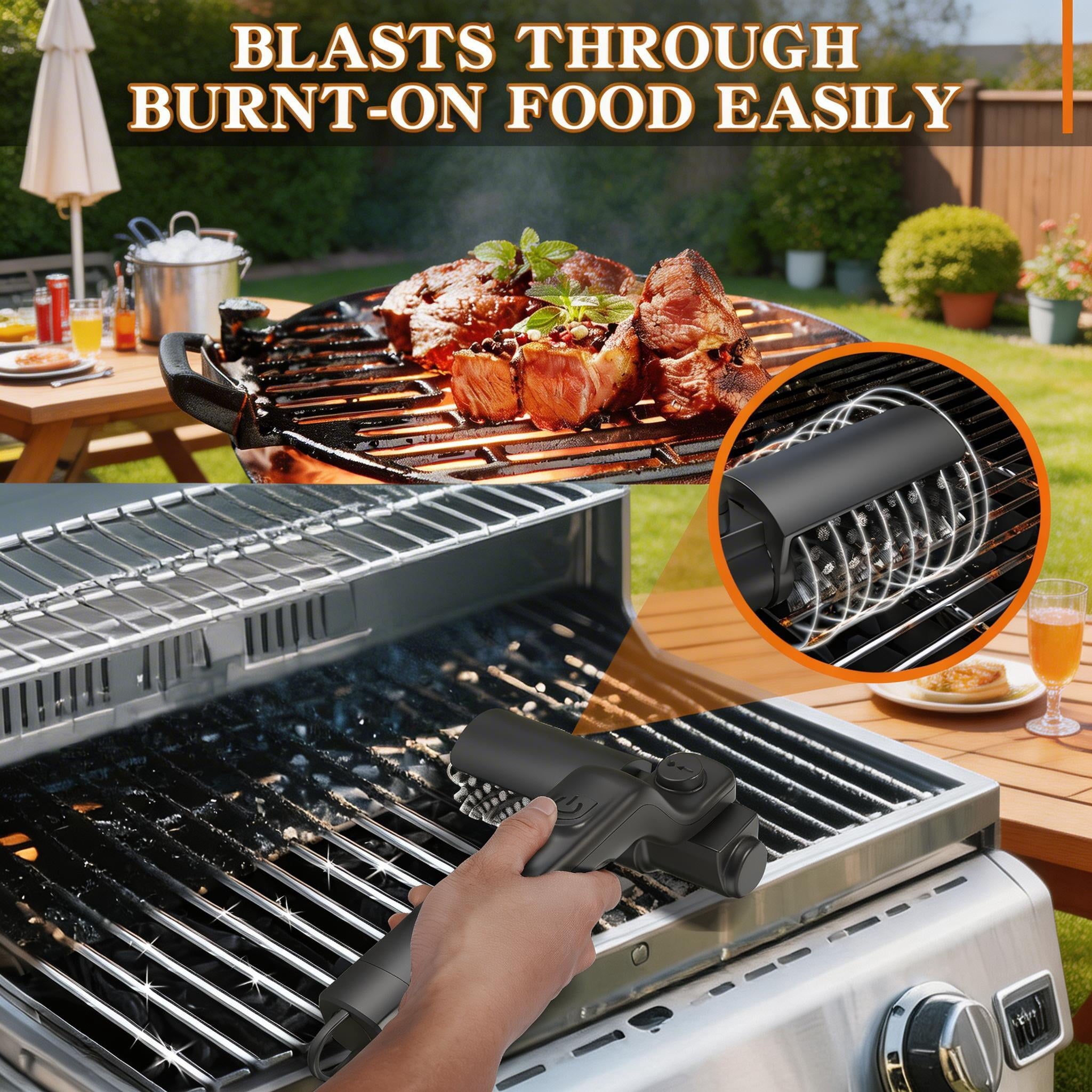 Electric Grill Brush, High Torque BBQ Cleaner,3-Speed Modes, Type-C Rechargeable Clean Tool, Steel Bristles for Porcelain,Cast Iron ,Stainless Grates