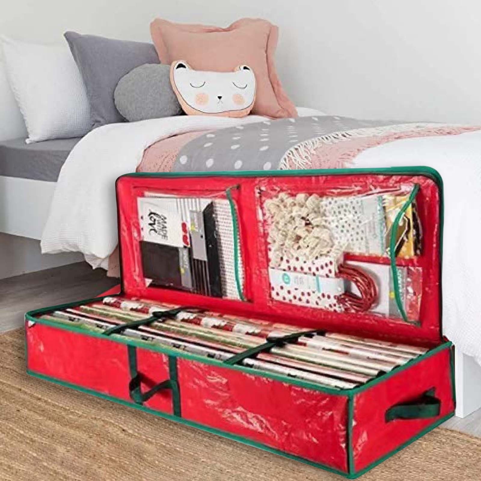 Christmas Storage Rack Spacious Under Bed Holiday Wrapping Paper Container For Wrapping Ribbons Bows Wrapping Supplies Etc Clothes Organizers Clear Storage under Bed Tubs Storage under Dorm Bed