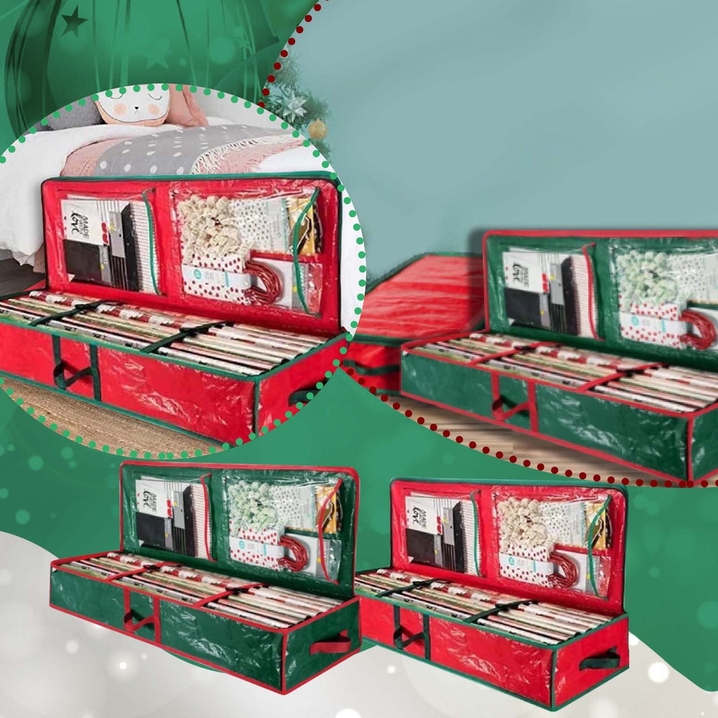 Christmas Storage Rack Spacious Under Bed Holiday Wrapping Paper Container For Wrapping Ribbons Bows Wrapping Supplies Etc Clothes Organizers Clear Storage under Bed Tubs Storage under Dorm Bed